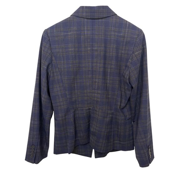 M.M. Lafleur Virgin Wool Plaid Blazer – Navy/Gray, Size 10 - Picture 4 of 12